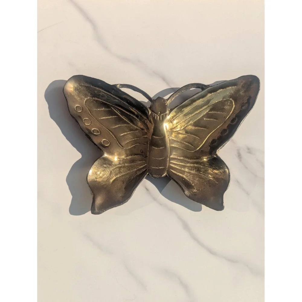 Vintage Brass Butterfly Trinket Dish Boho Cottage Garden Decor by Enesco